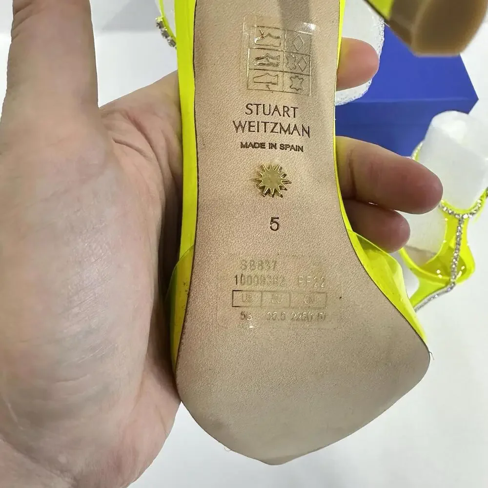 Stuart Weitzman 100‎ Strap Pump Neon Yellow Heels Bold Bright Stiletto Shoe